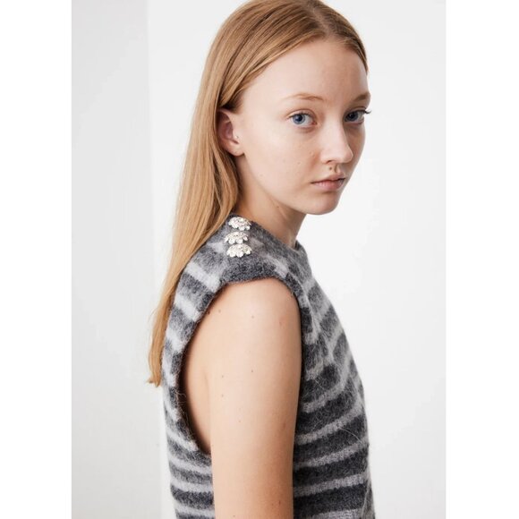 Ganni Striped Sleeveless Knit in Paloma Stripe Grey, size Small - Picture 2 of 10